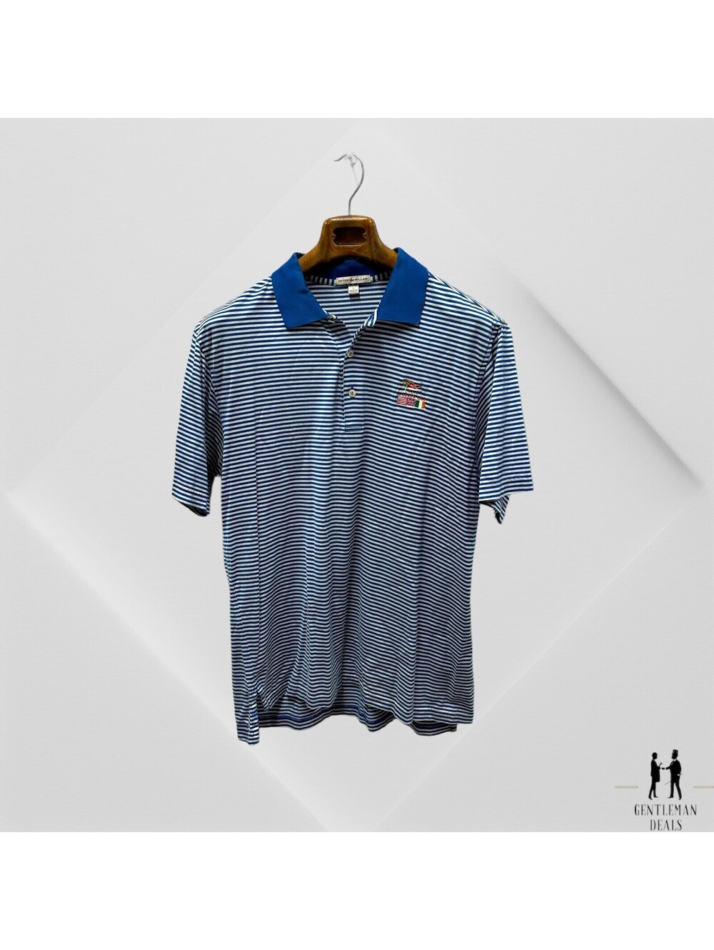 Peter Millar LA County Club LACC 46th Walker Cup Golf Shirt Striped Blue L Cotto